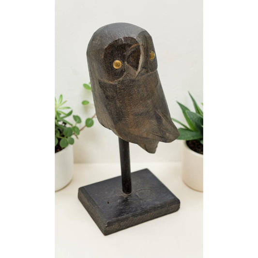 Vintage Wooden Owl Bird Figurine Original Old Hand Carved