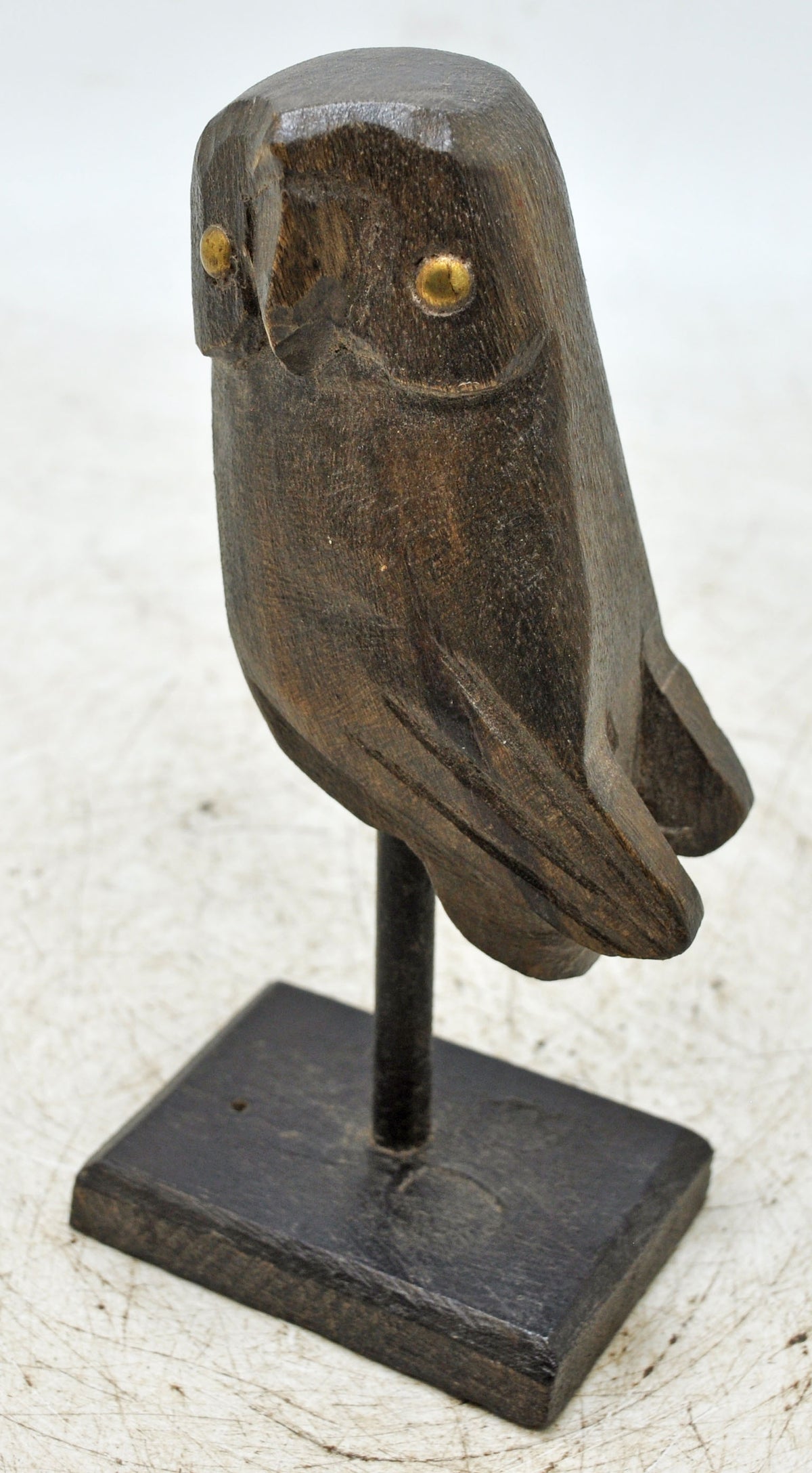 Vintage Wooden Owl Bird Figurine Original Old Hand Carved