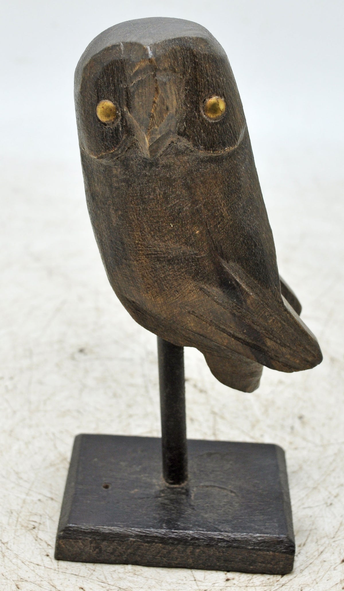 Vintage Wooden Owl Bird Figurine Original Old Hand Carved