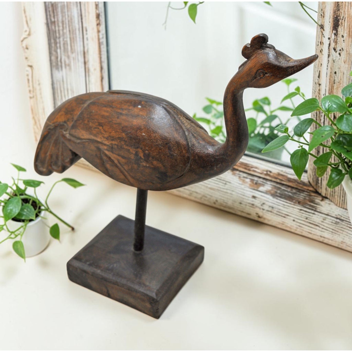 Vintage Wooden Bird Figurine Original Old Hand Carved