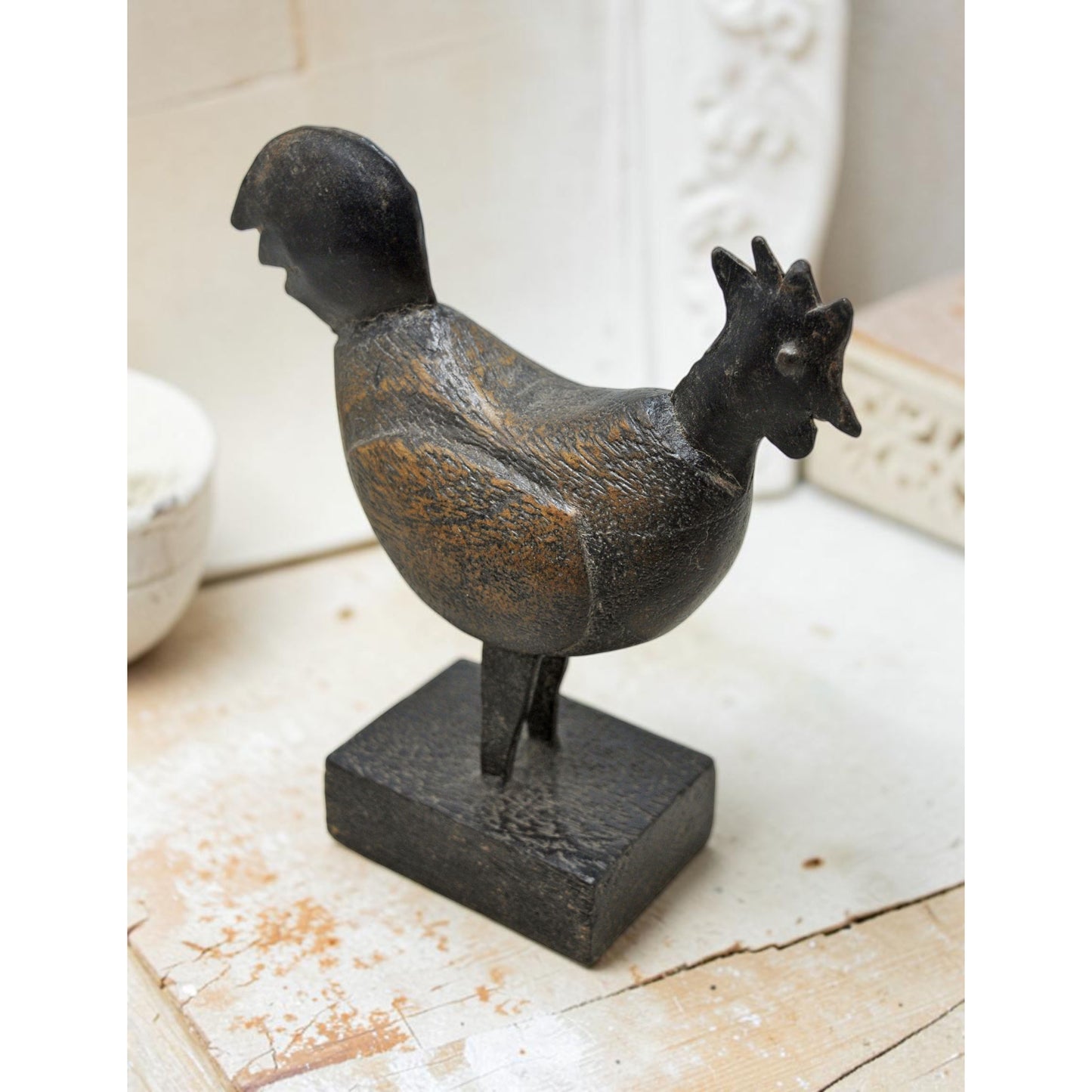 Vintage Wooden Hen Bird Figurine Original Old Hand Carved