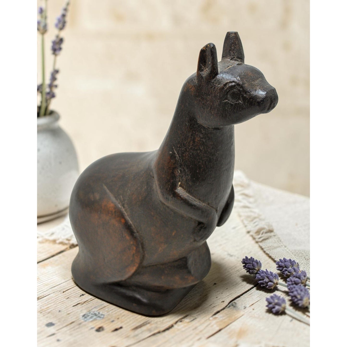 Vintage Wooden Kangaroo Figurine Original Old Fine Hand Carved