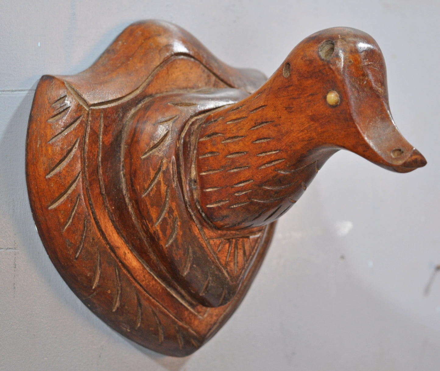 Antique Wooden Wall Hanging Duck Bust Figurine Original Old Fine Hand Carved