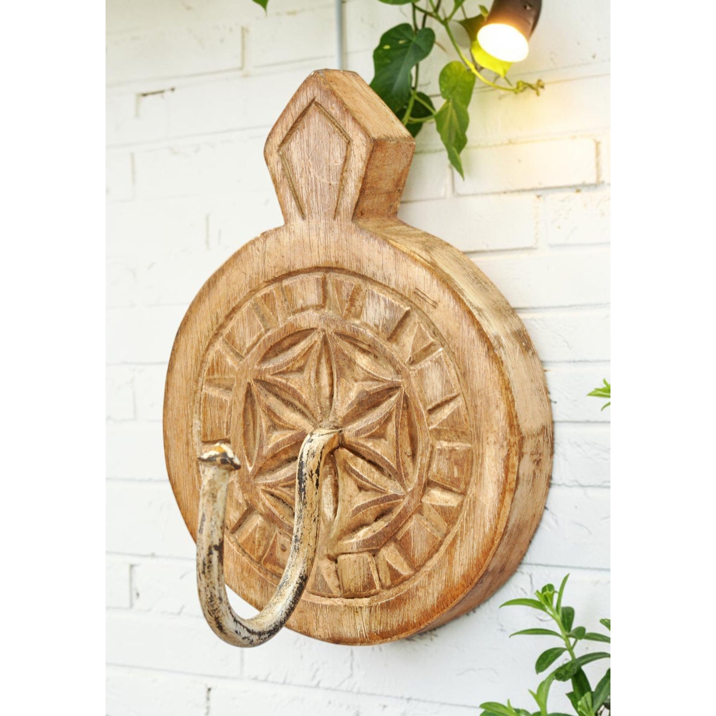 Vintage Wooden Small 1 Hook Hanger Wall Hanging Original Old Hand Carved