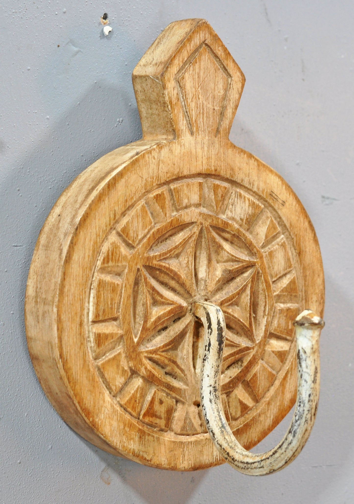 Vintage Wooden Small 1 Hook Hanger Wall Hanging Original Old Hand Carved