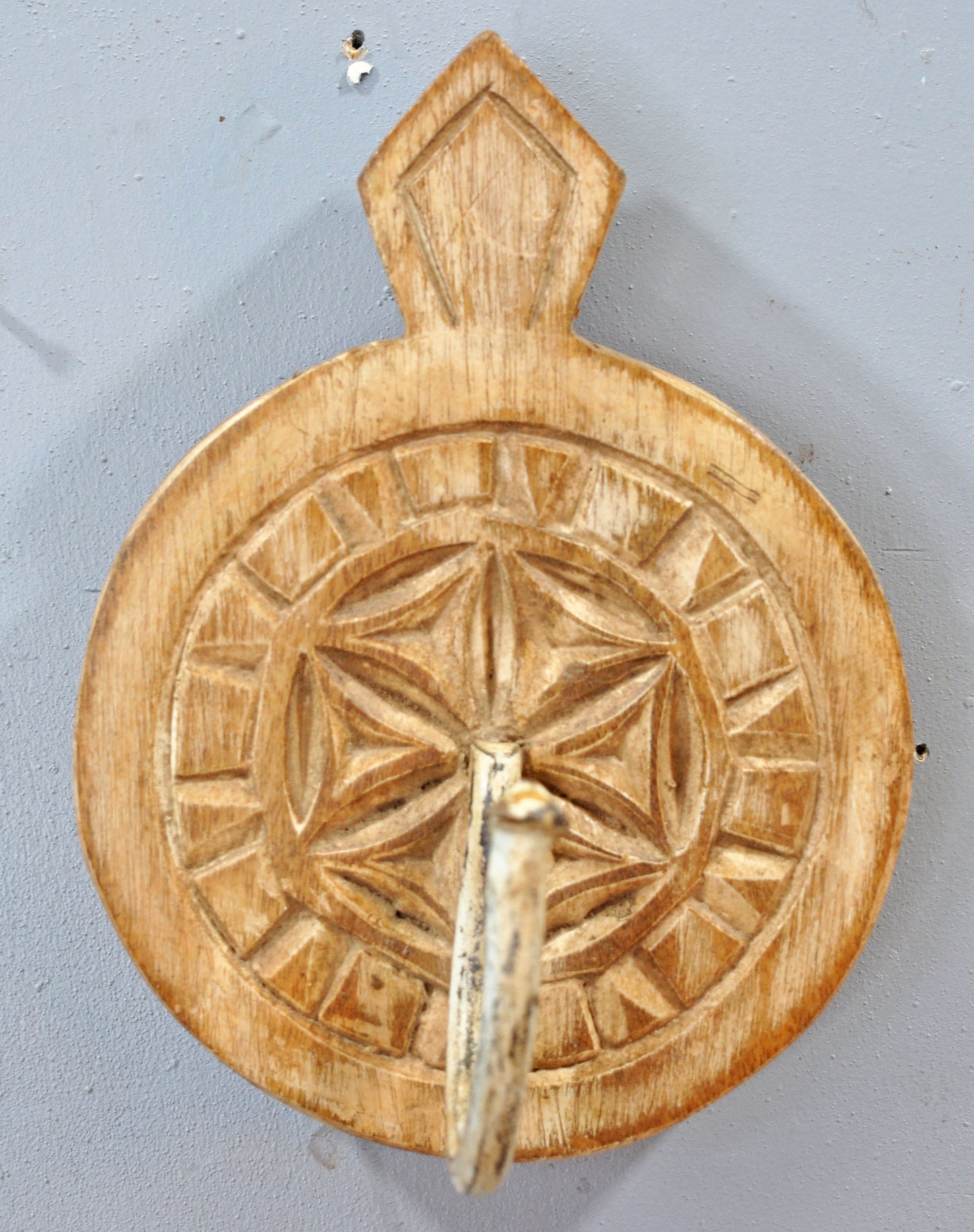 Vintage Wooden Small 1 Hook Hanger Wall Hanging Original Old Hand Carved