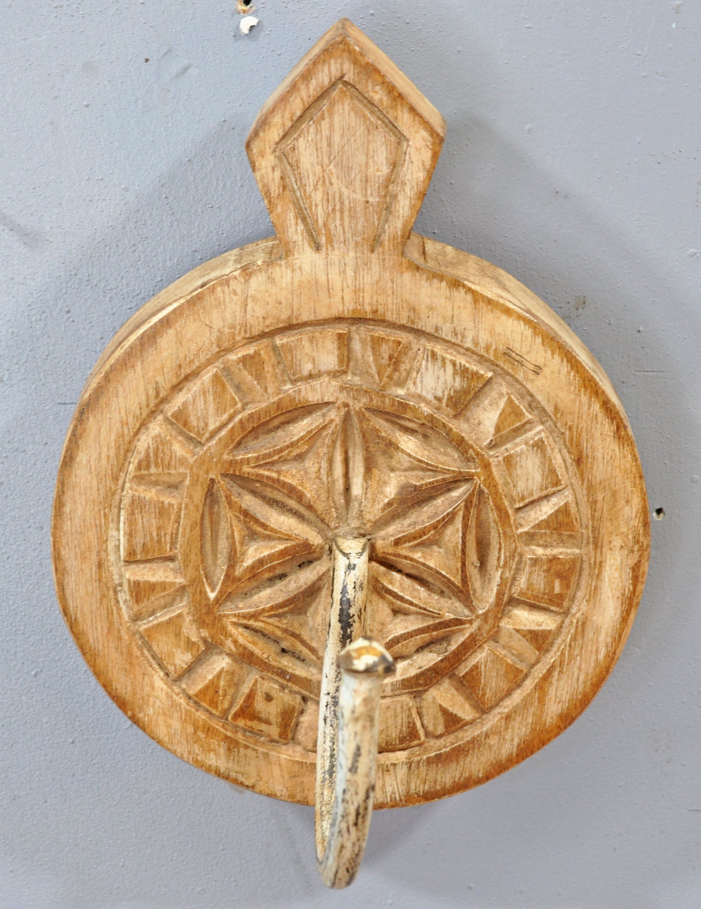 Vintage Wooden Small 1 Hook Hanger Wall Hanging Original Old Hand Carved