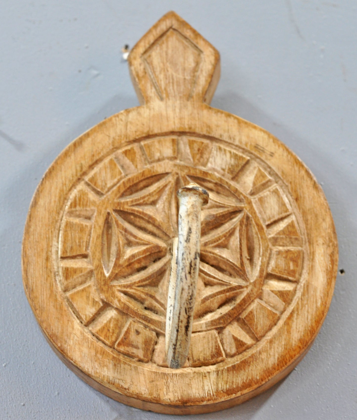 Vintage Wooden Small 1 Hook Hanger Wall Hanging Original Old Hand Carved