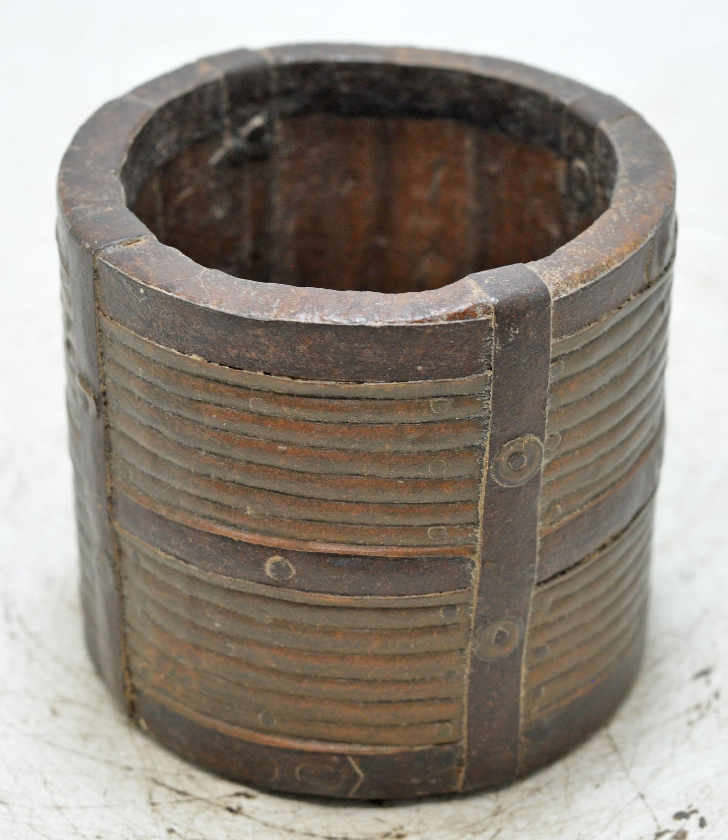 Vintage Wooden Grain Measurement Paili Pot Original Old Hand Crafted Brass Fitted