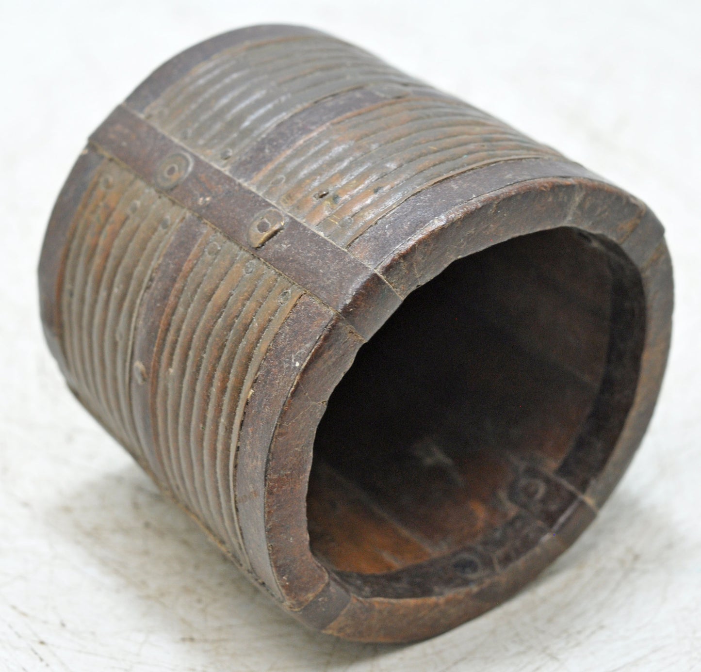 Vintage Wooden Grain Measurement Paili Pot Original Old Hand Crafted Brass Fitted
