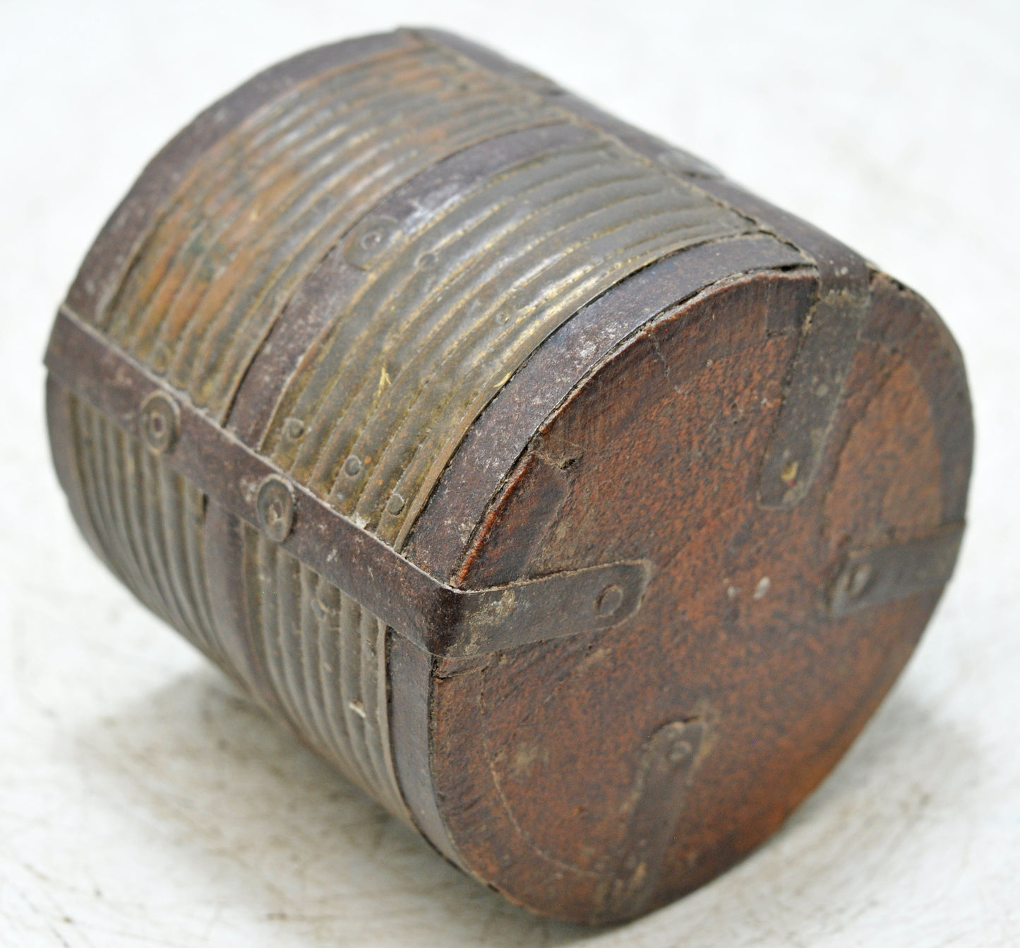 Vintage Wooden Grain Measurement Paili Pot Original Old Hand Crafted Brass Fitted