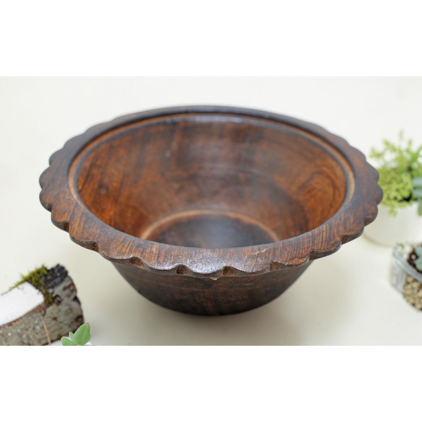 Vintage Wooden Round Bowl Original Old Hand Carved