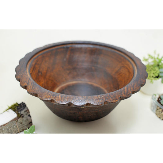 Vintage Wooden Round Bowl Original Old Hand Carved