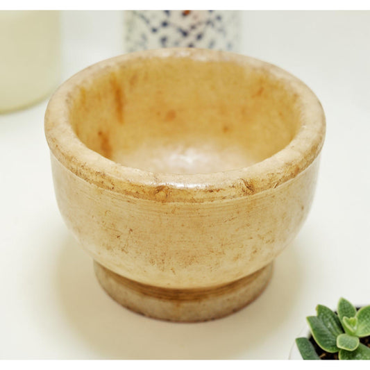 Vintage White Marble Round Small Bowl Original Old Hand Carved