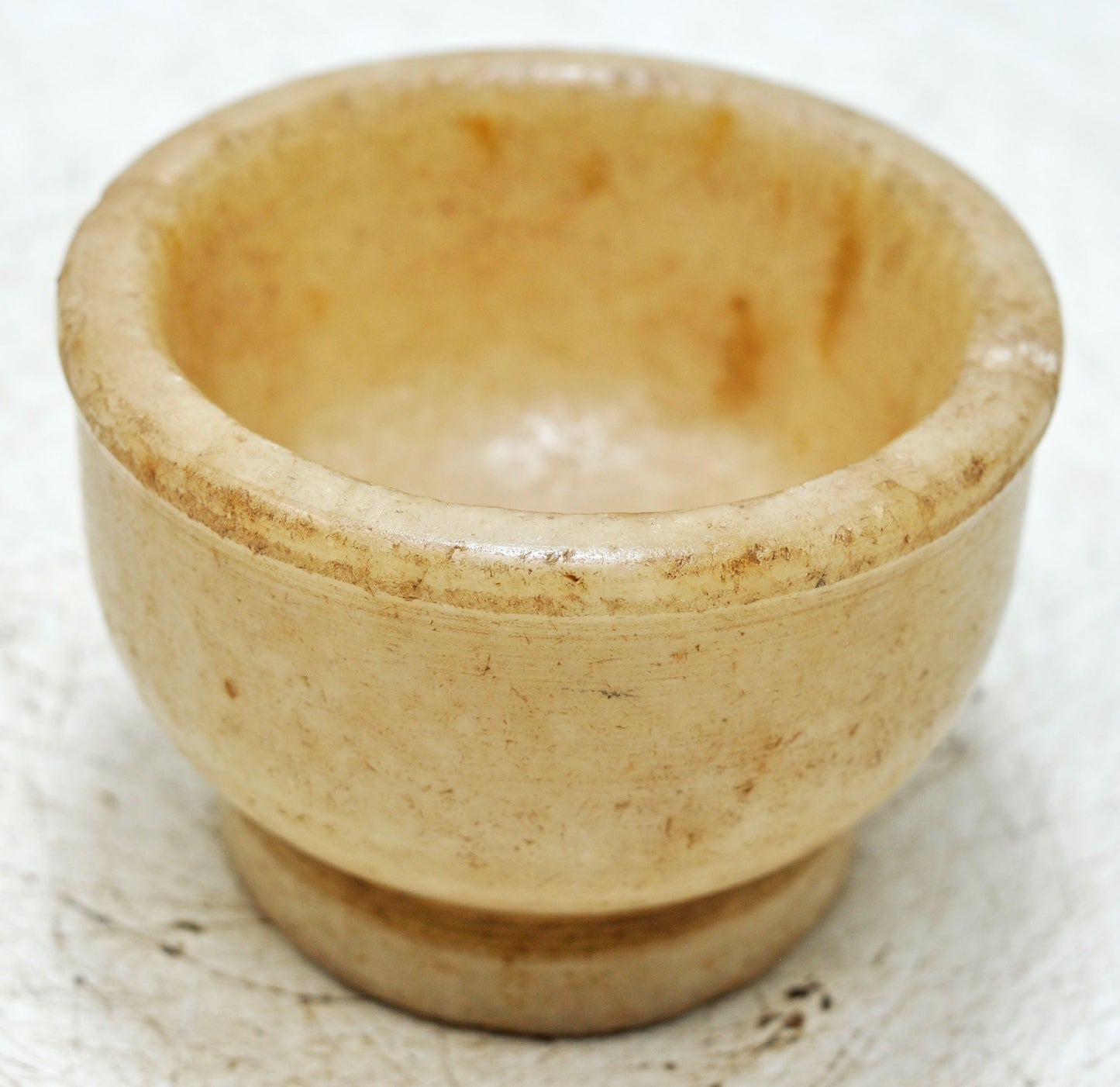 Vintage White Marble Round Small Bowl Original Old Hand Carved