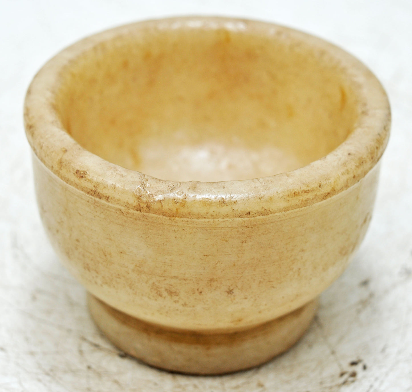 Vintage White Marble Round Small Bowl Original Old Hand Carved