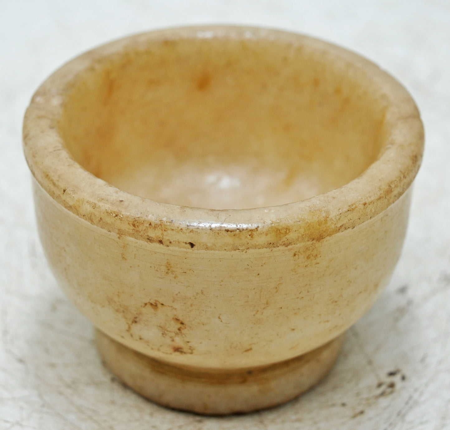 Vintage White Marble Round Small Bowl Original Old Hand Carved