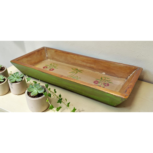 Vintage Wooden Long Serving Tray Original Old Hand Crafted Painted