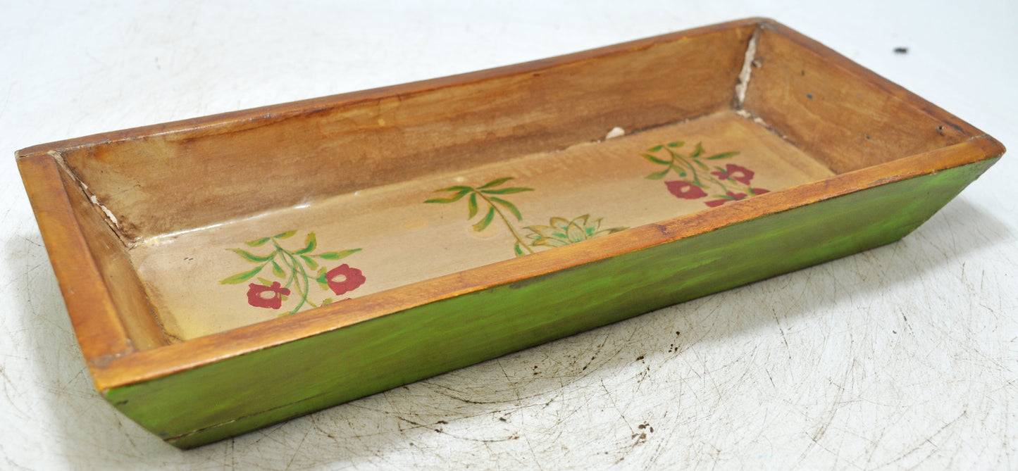 Vintage Wooden Long Serving Tray Original Old Hand Crafted Painted