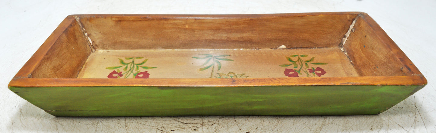 Vintage Wooden Long Serving Tray Original Old Hand Crafted Painted