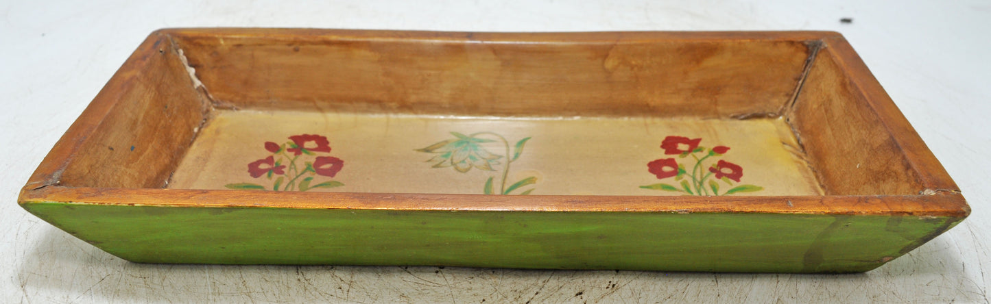 Vintage Wooden Long Serving Tray Original Old Hand Crafted Painted