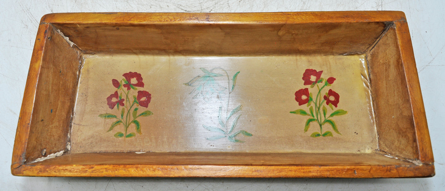 Vintage Wooden Long Serving Tray Original Old Hand Crafted Painted