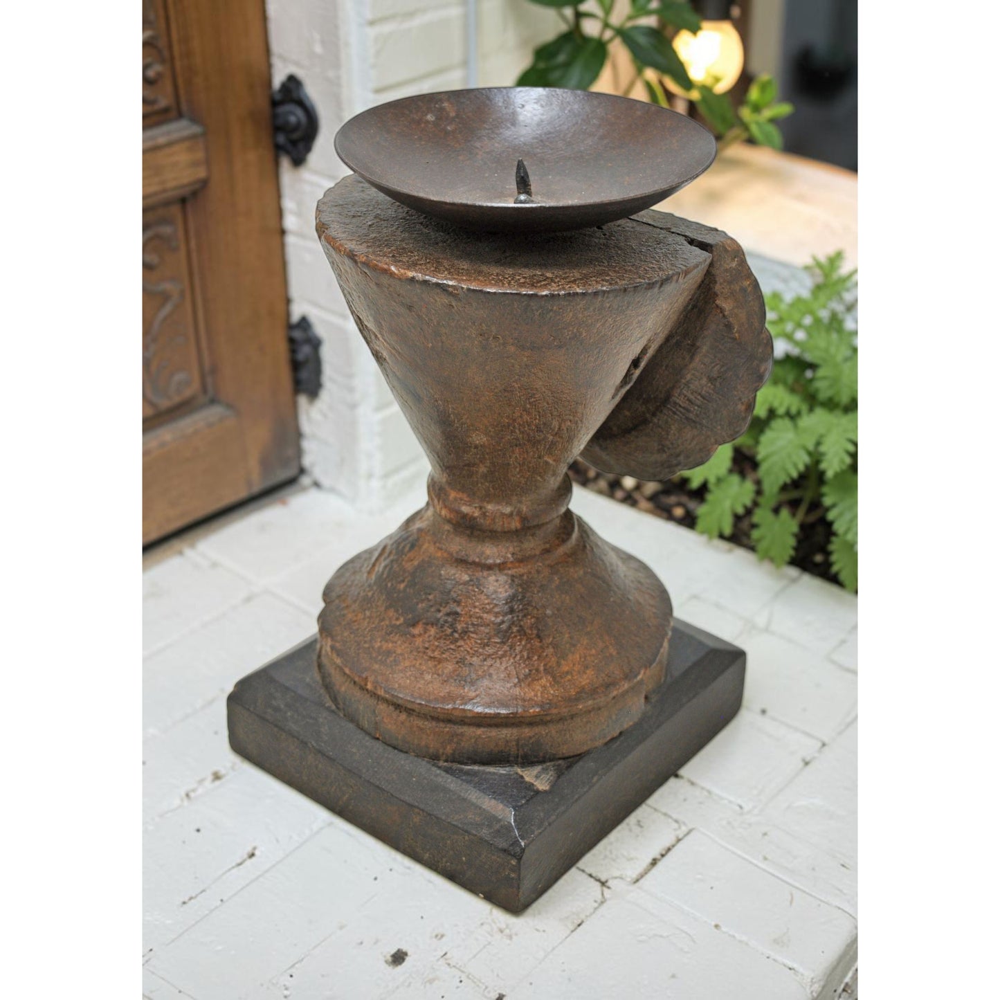 Antique Wooden Candle Holder Stand Original Old Hand Carved