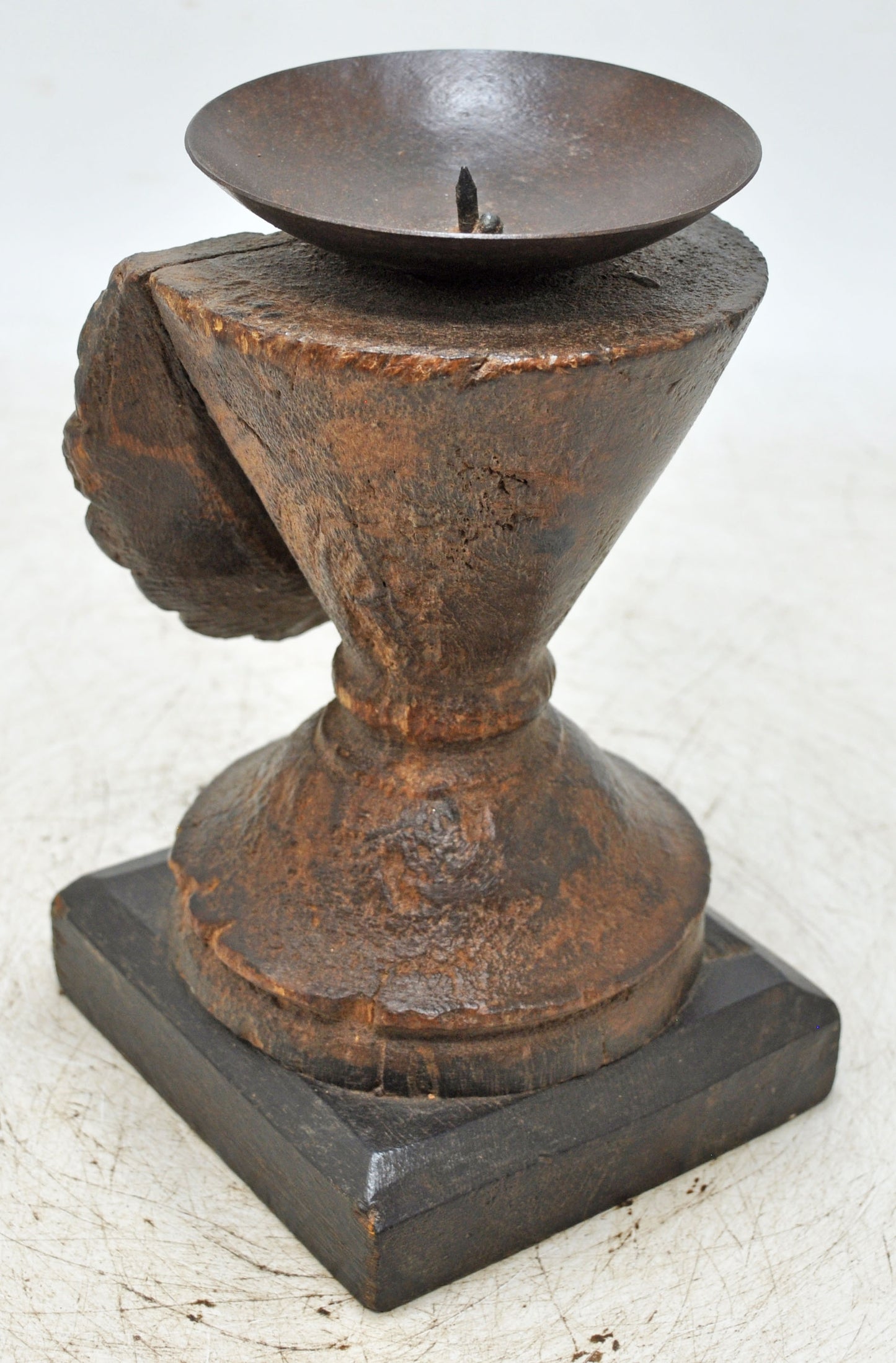 Antique Wooden Candle Holder Stand Original Old Hand Carved