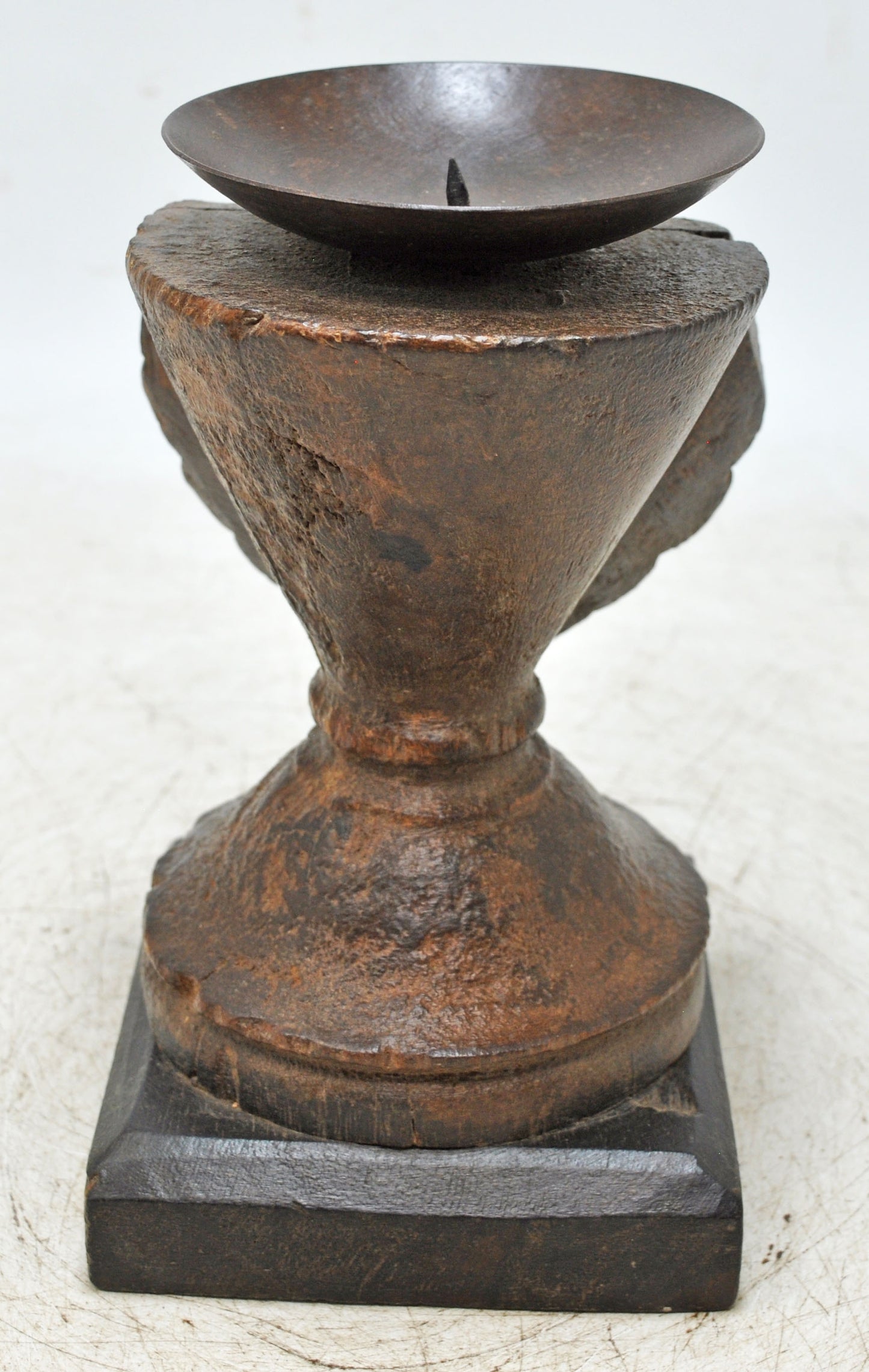 Antique Wooden Candle Holder Stand Original Old Hand Carved