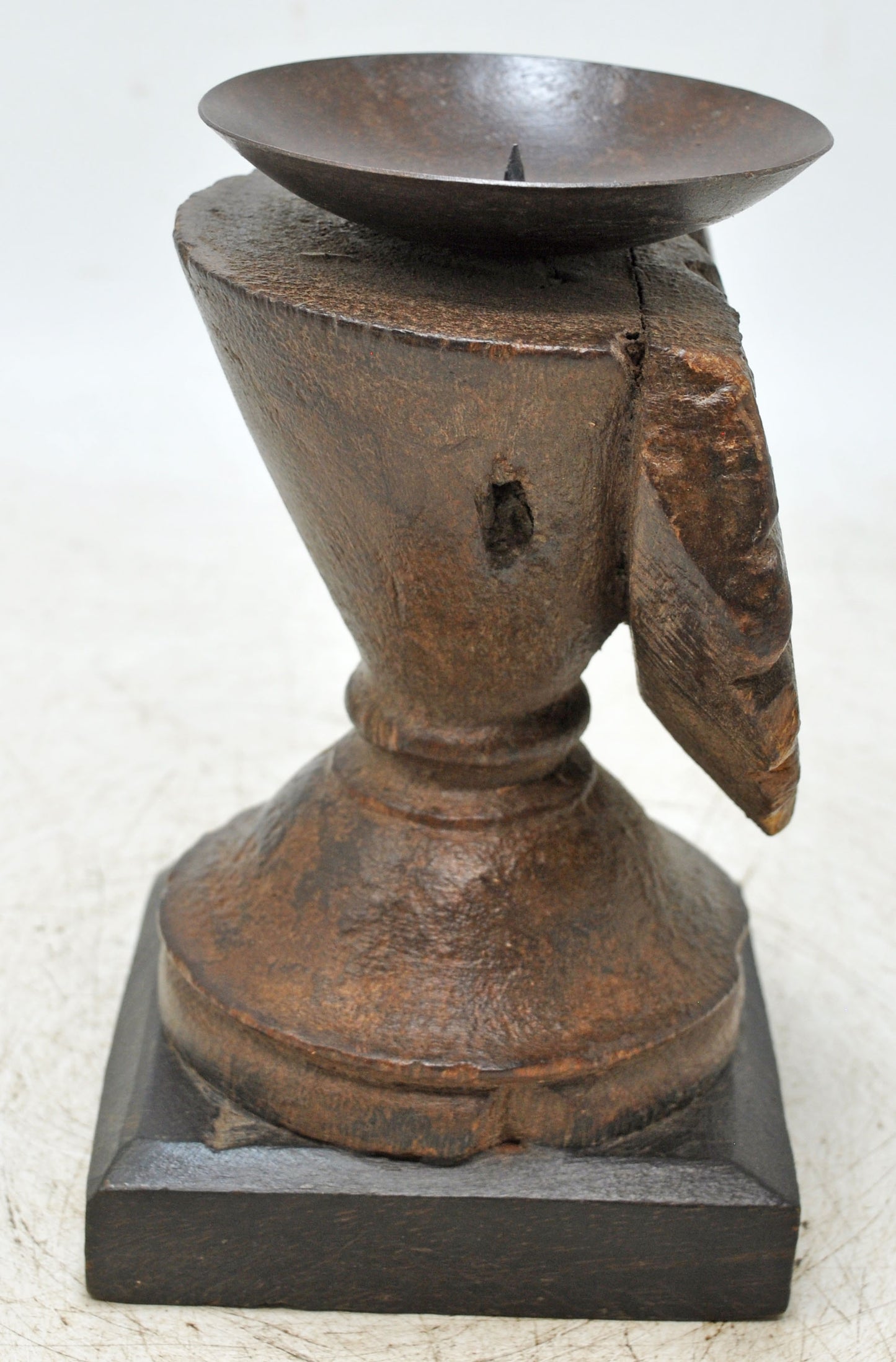 Antique Wooden Candle Holder Stand Original Old Hand Carved