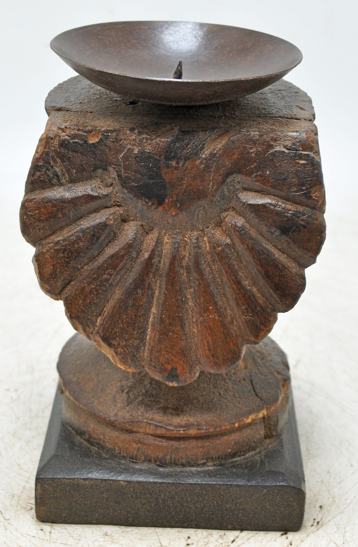 Antique Wooden Candle Holder Stand Original Old Hand Carved
