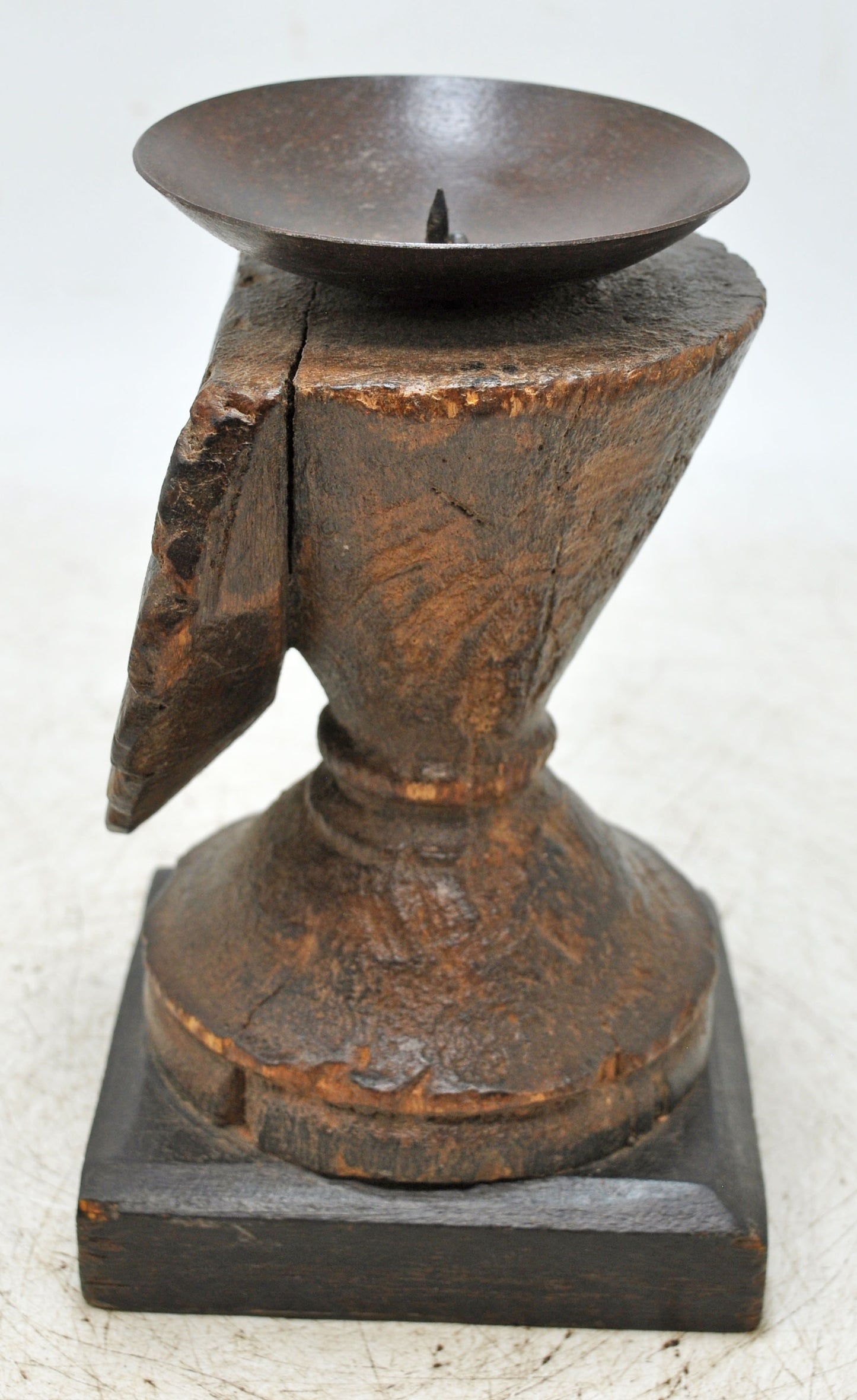 Antique Wooden Candle Holder Stand Original Old Hand Carved