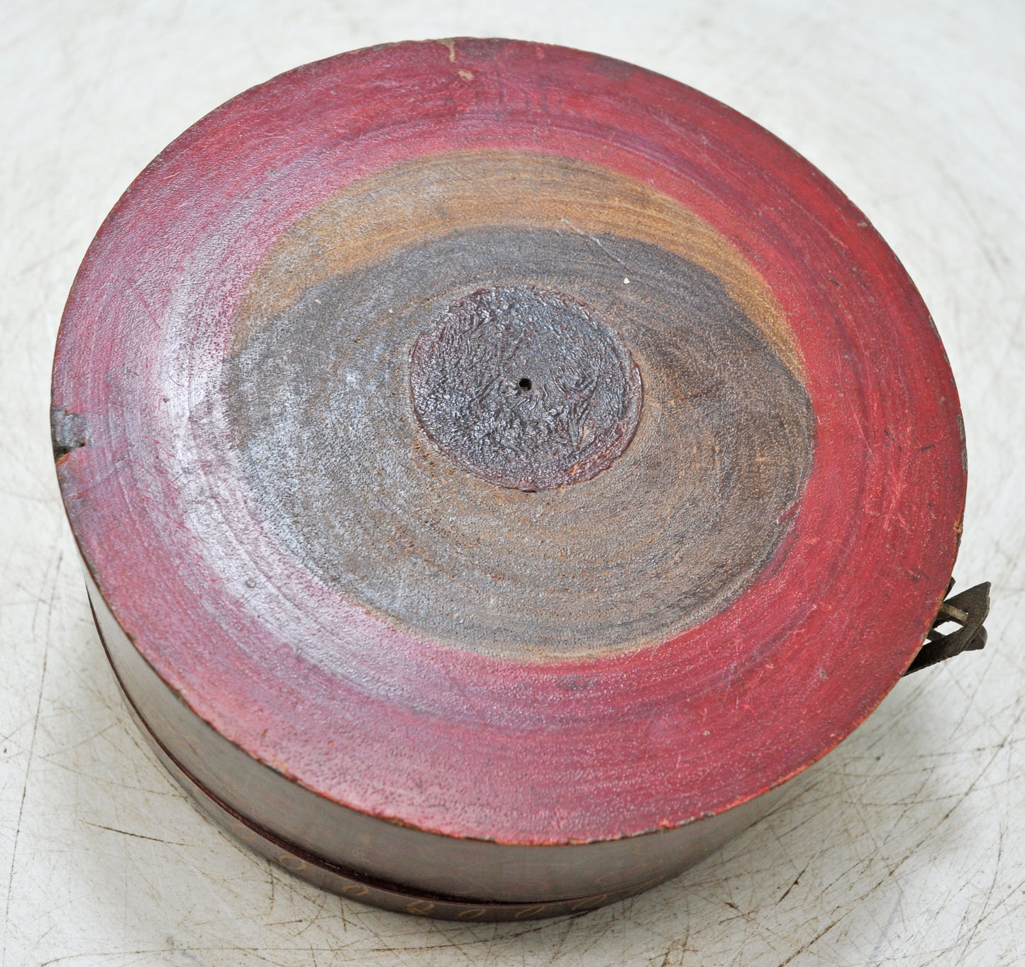 Antique Wooden Round Box Original Old Hand Crafted Very Fine Lacquer Painted