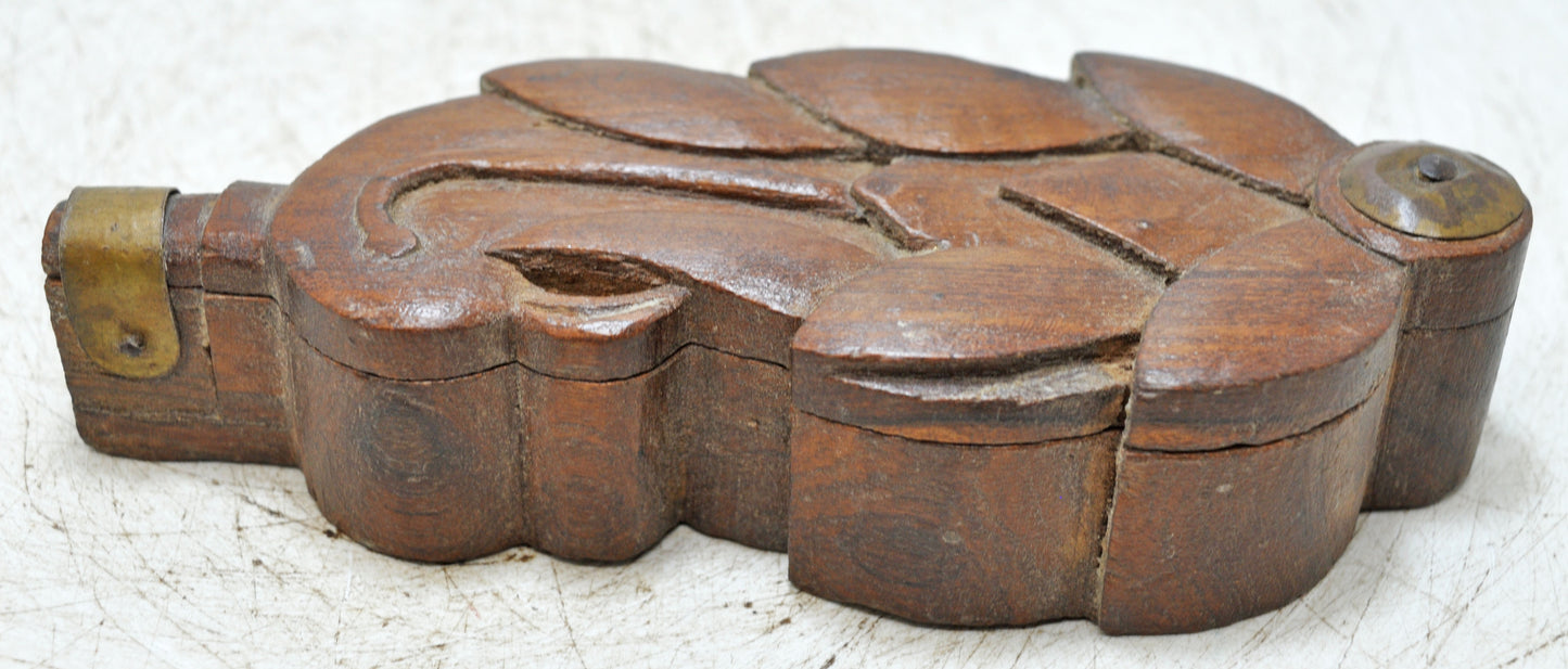 Antique Wooden Small Kum Kum Powder Tika Box Original Old Hand Carved