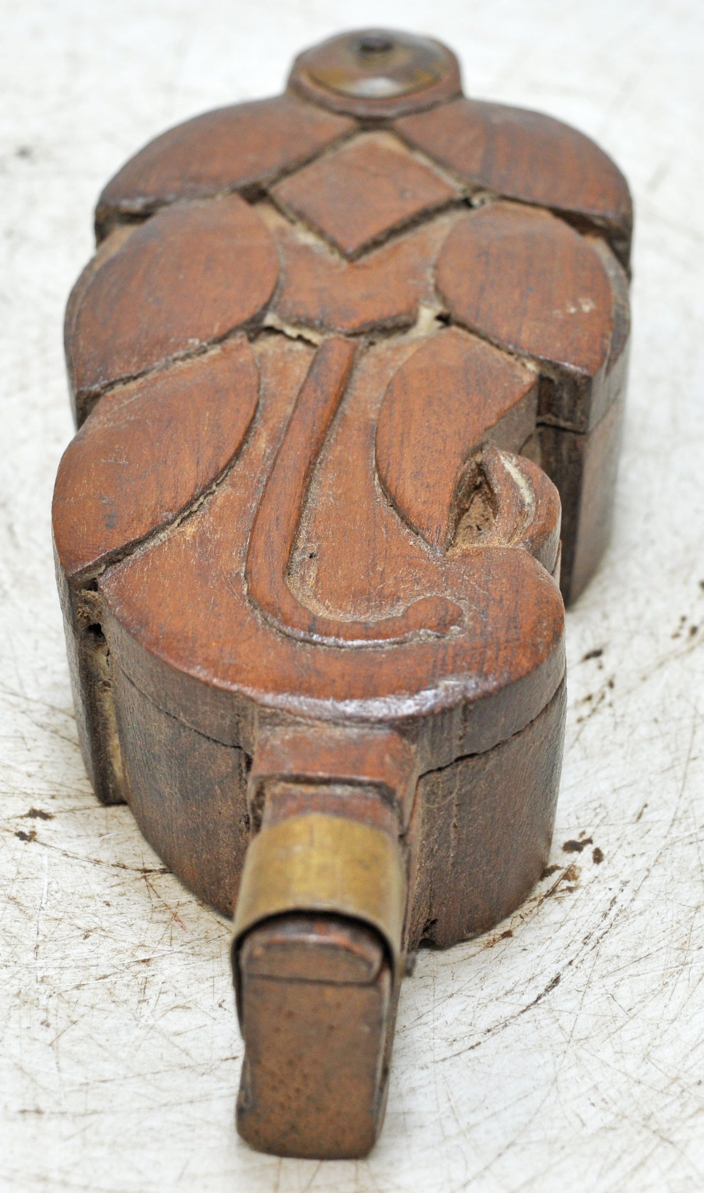 Antique Wooden Small Kum Kum Powder Tika Box Original Old Hand Carved