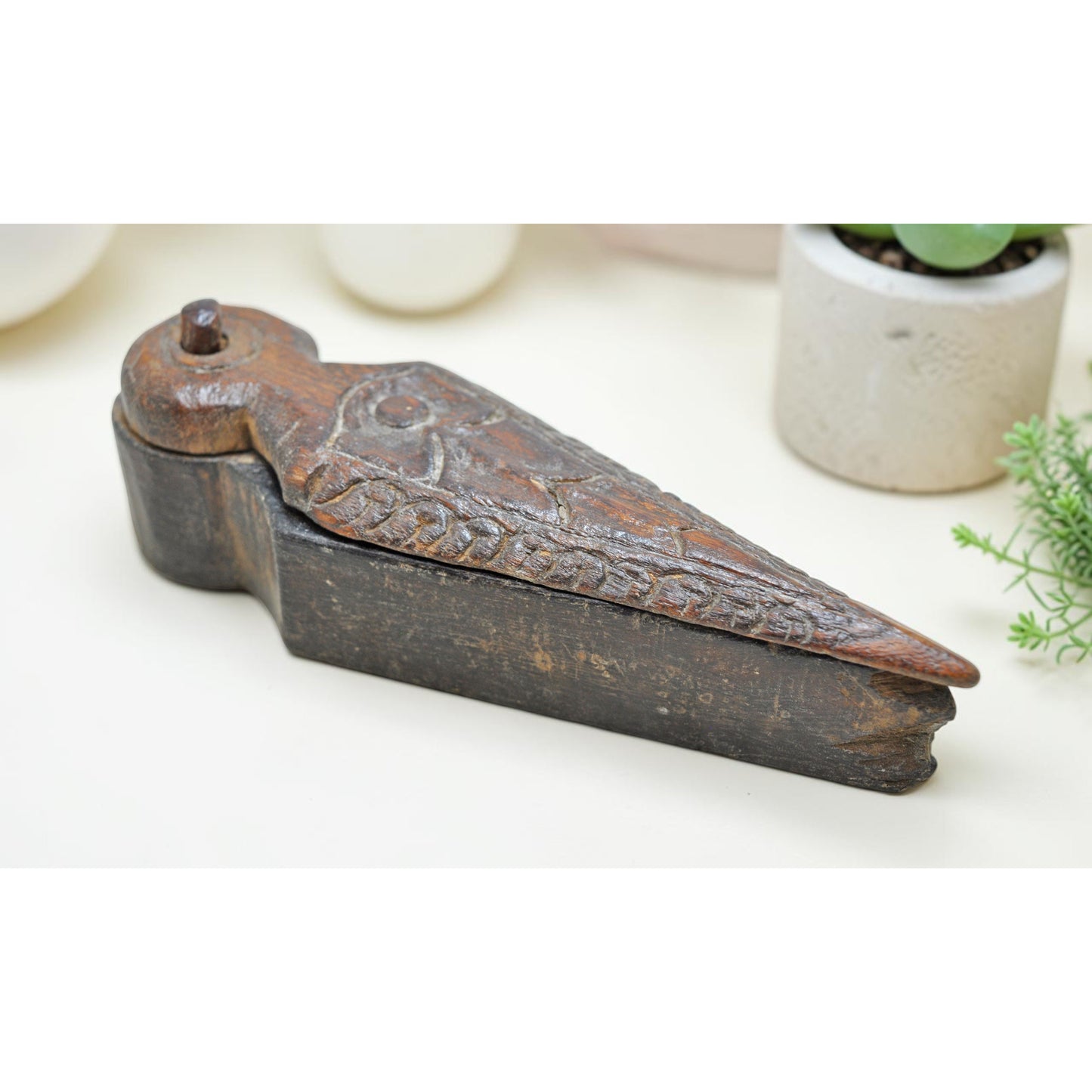 Antique Wooden Small Kum Kum Powder Tika Box Original Old Hand Carved