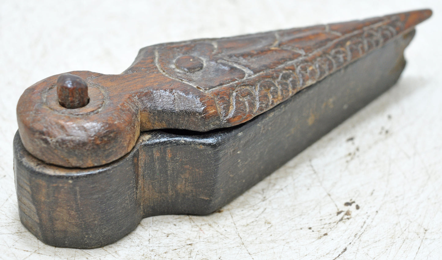 Antique Wooden Small Kum Kum Powder Tika Box Original Old Hand Carved