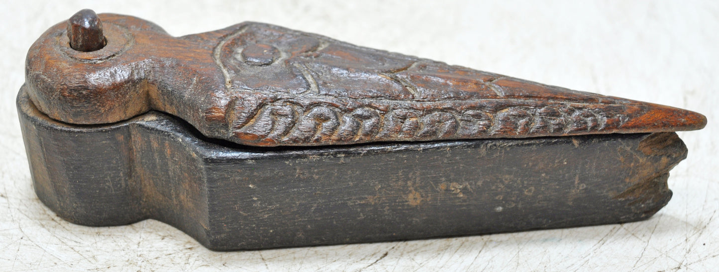 Antique Wooden Small Kum Kum Powder Tika Box Original Old Hand Carved