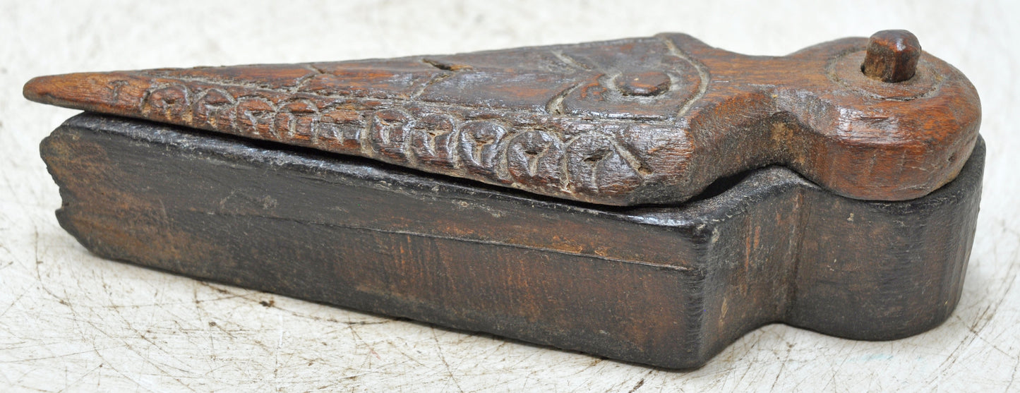 Antique Wooden Small Kum Kum Powder Tika Box Original Old Hand Carved