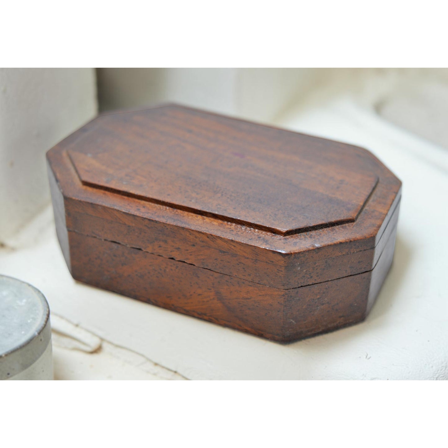 Vintage Wooden Small Octagonal Box Original Old Hand Crafted