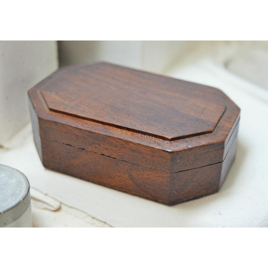 Vintage Wooden Small Octagonal Box Original Old Hand Crafted