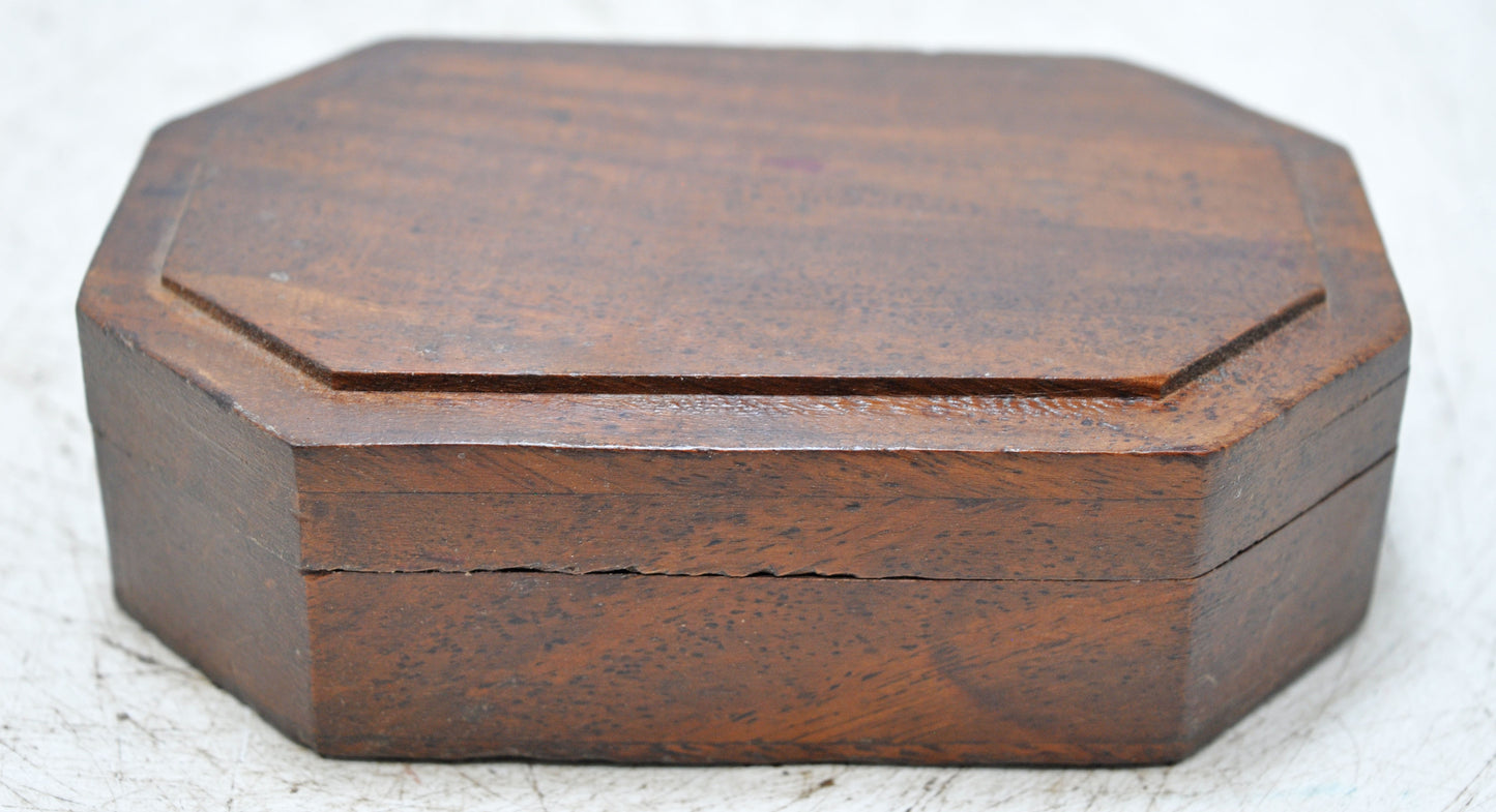 Vintage Wooden Small Octagonal Box Original Old Hand Crafted