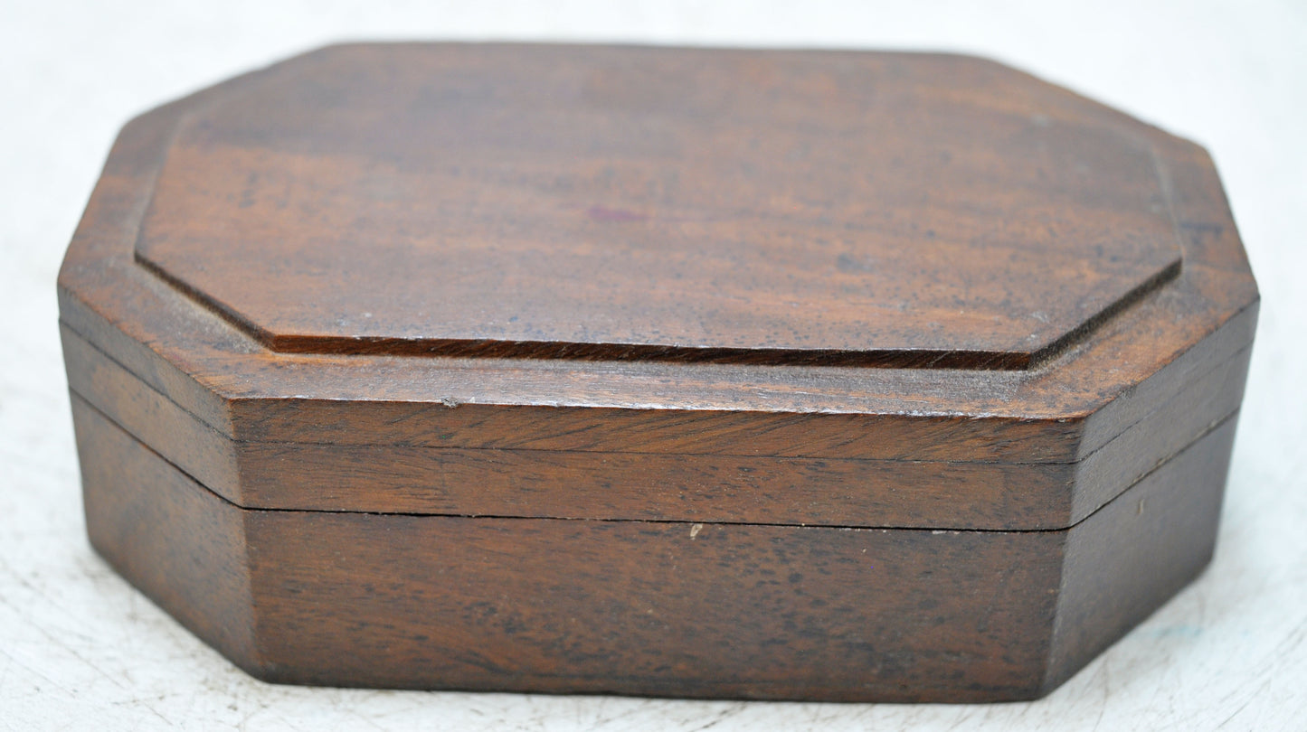 Vintage Wooden Small Octagonal Box Original Old Hand Crafted