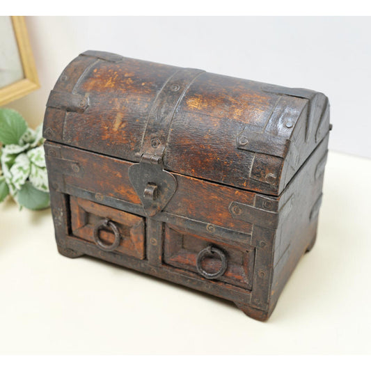 Vintage Wooden Small Half Round Storage Box Original Old Hand Crafted