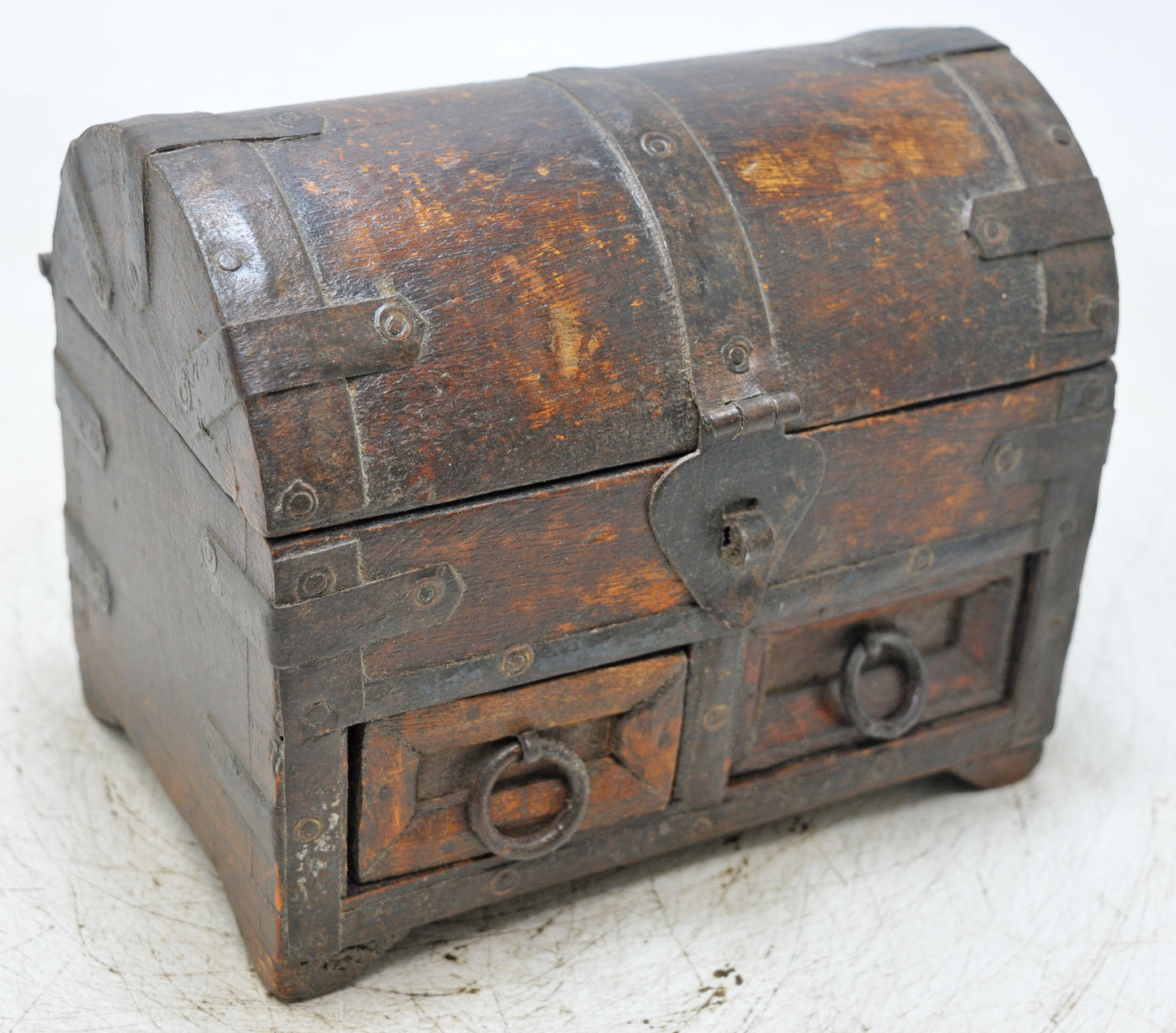 Vintage Wooden Small Half Round Storage Box Original Old Hand Crafted