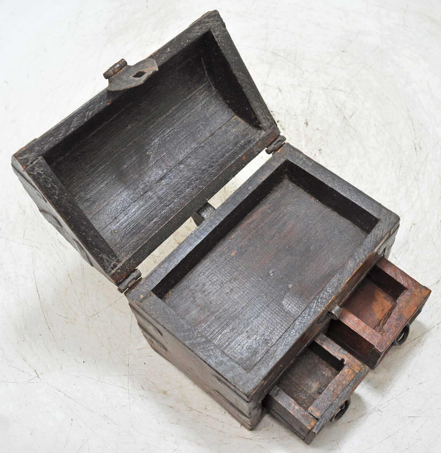 Vintage Wooden Small Half Round Storage Box Original Old Hand Crafted
