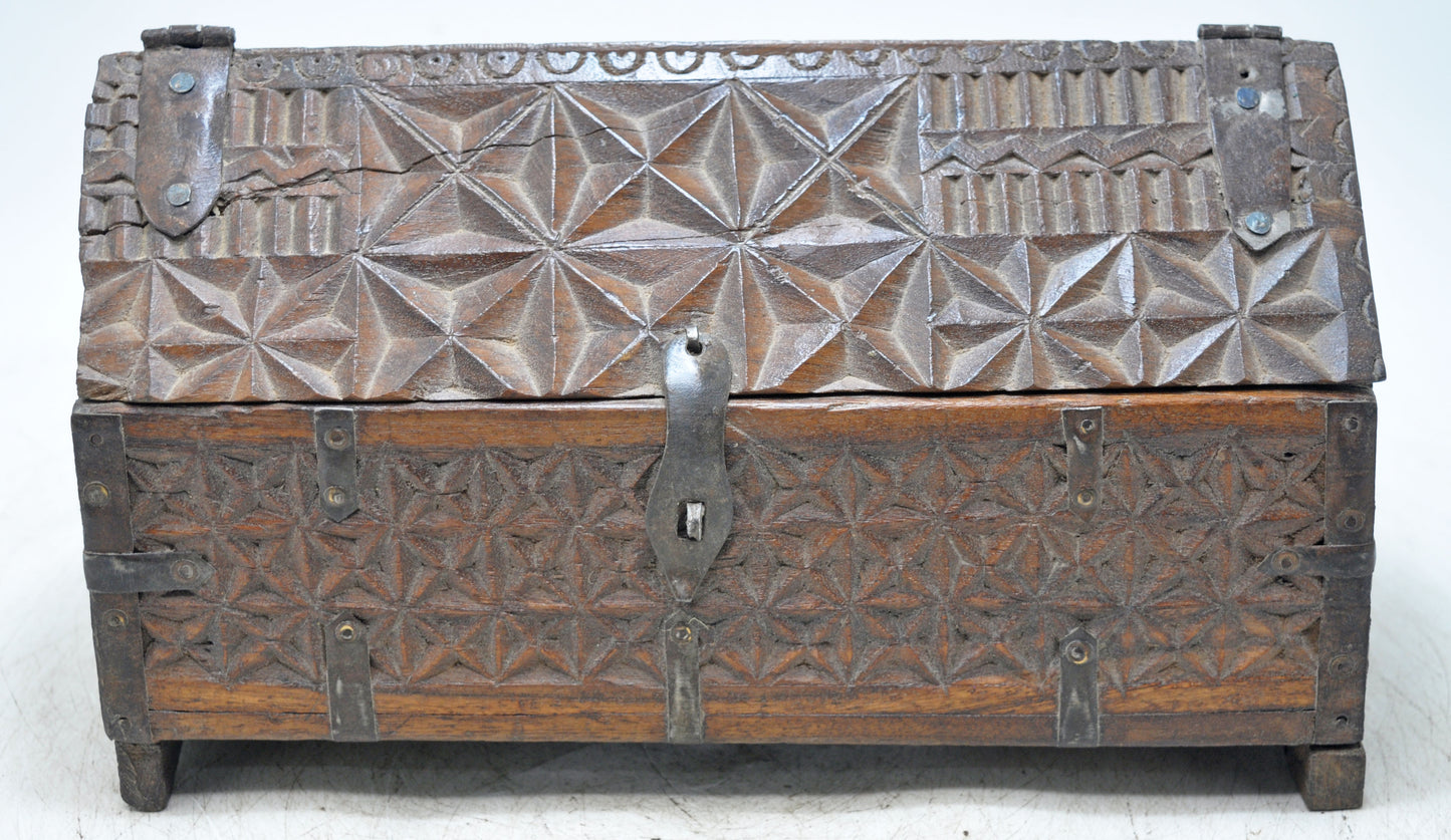 Vintage Wooden Dome Shaped Storage Box Original Old Hand Crafted Fine Carved