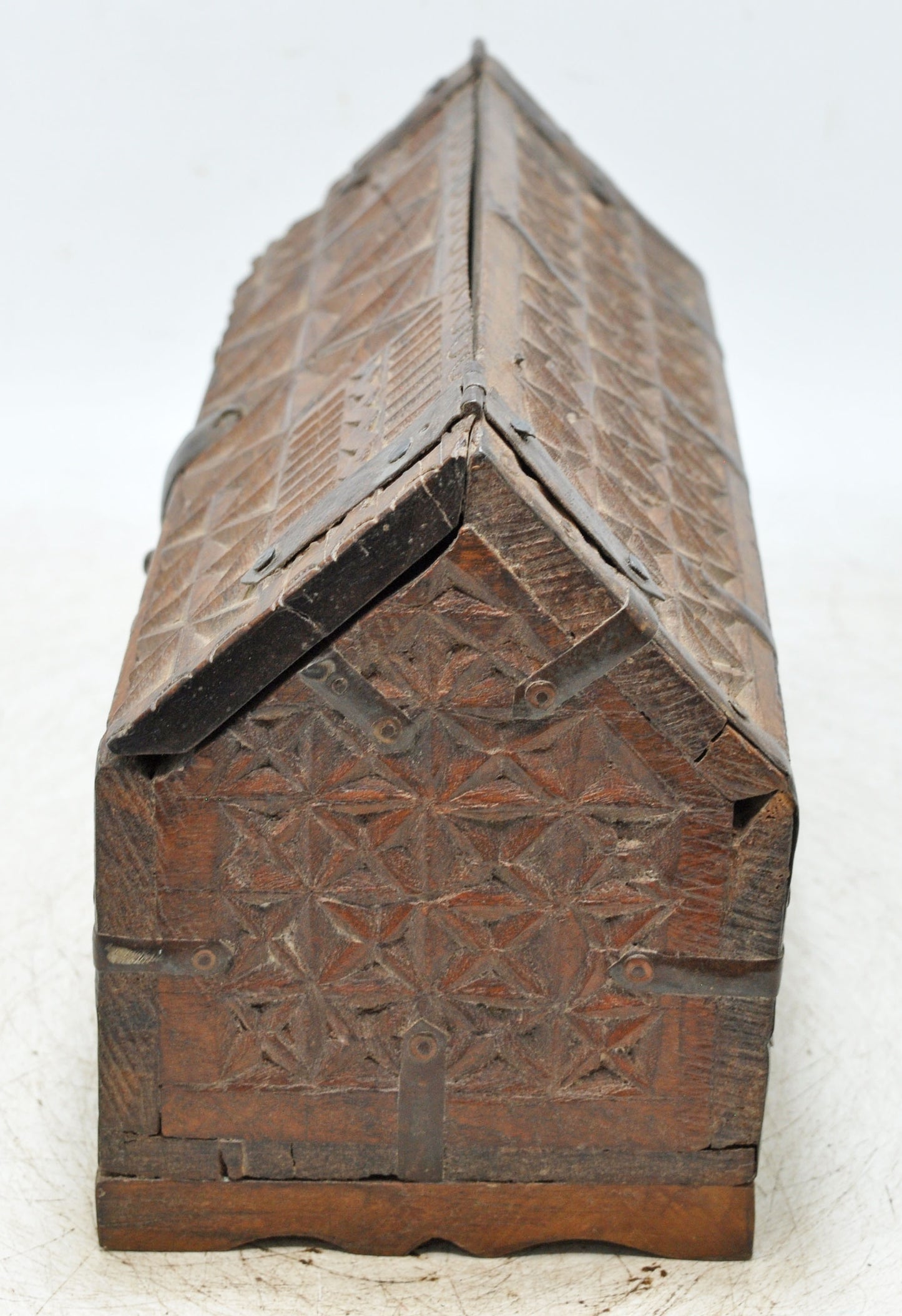 Vintage Wooden Dome Shaped Storage Box Original Old Hand Crafted Fine Carved
