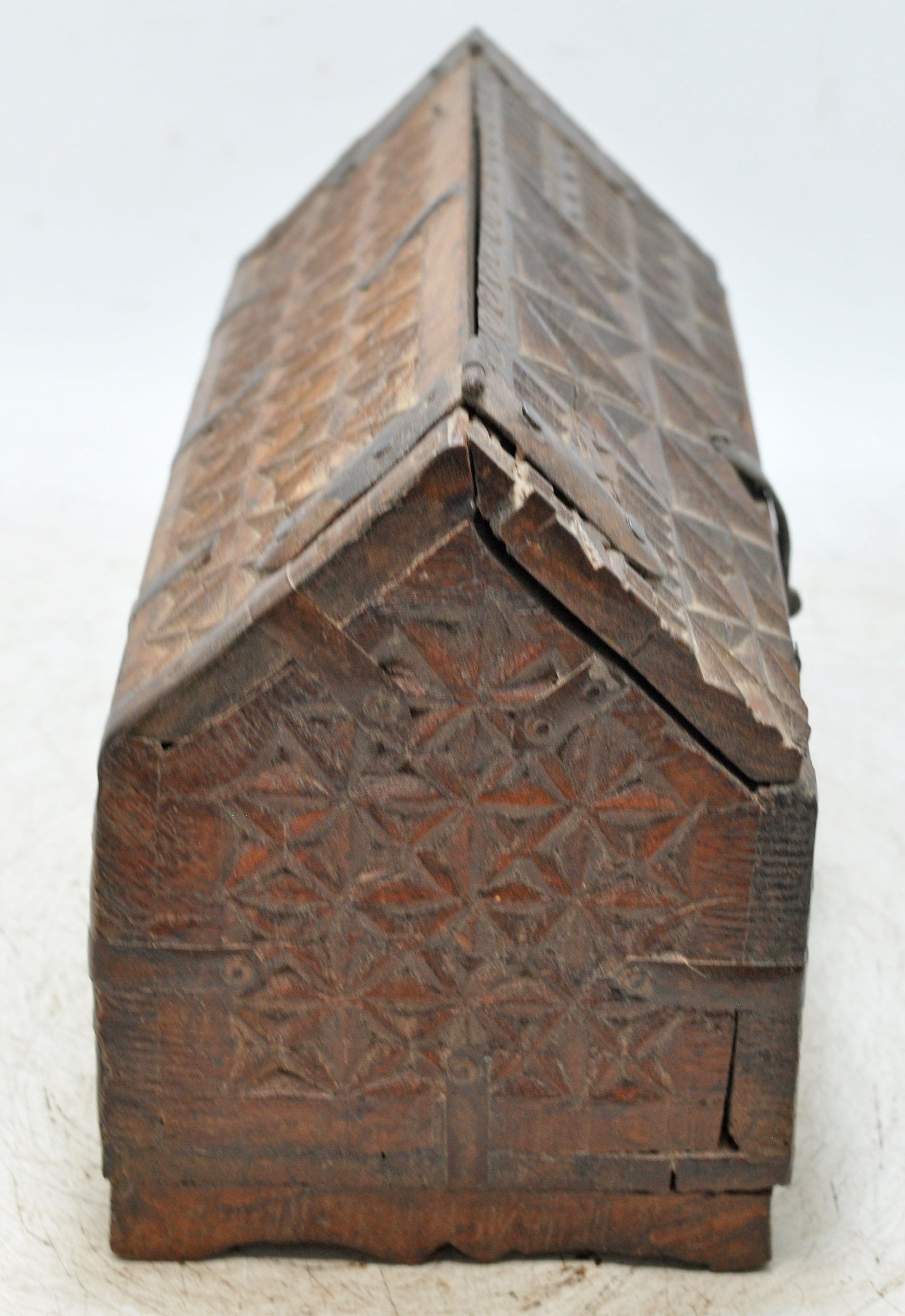 Vintage Wooden Dome Shaped Storage Box Original Old Hand Crafted Fine Carved