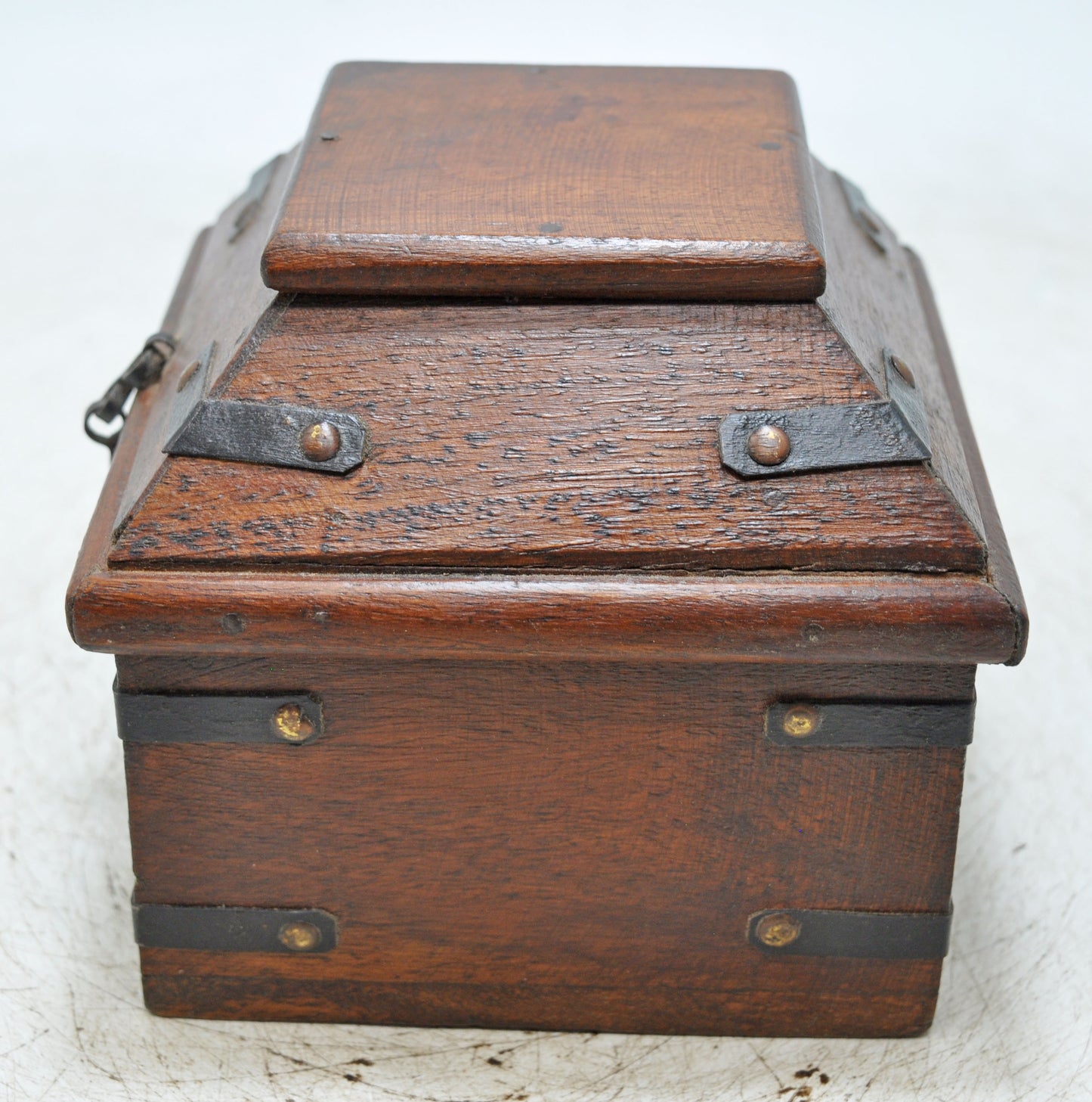 Vintage Wooden Dome Shaped Storage Box Original Old Hand Crafted Metal Fitted